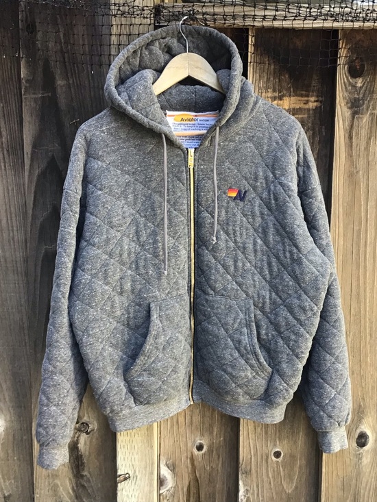 Aviator Nation Tops - Aviator Nation Quilted Zip Hoodie Womens Large Gray Diamond Stitch USA Made